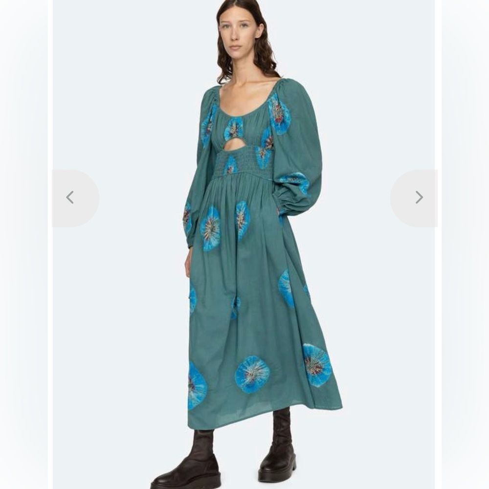 Sea NY Lourdes Long Sleeve Tie Dye Cotton Maxi Coachella Festival Dress Green 00 - Picture 2 of 6